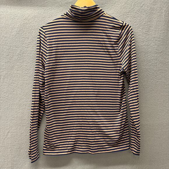 J Crew Turtleneck Womens Medium Blue Tan Striped Cotton Coastal Pullover NEW - Picture 4 of 7